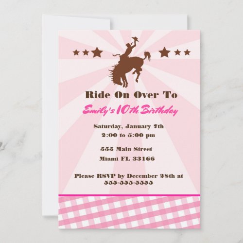 Girl Birthday Rodeo Cowgirl Invitation Pink Brown