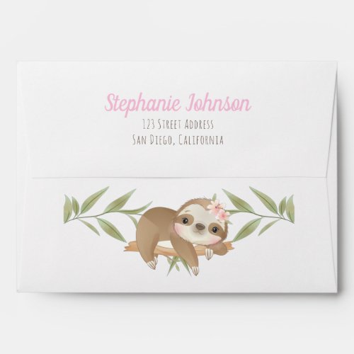 Girl Birthday Sloth Personalized Envelope