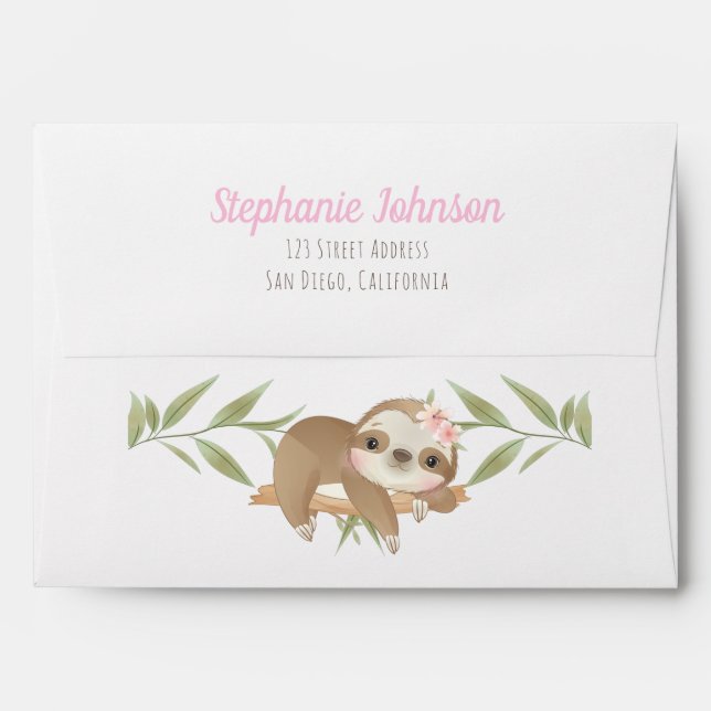 Girl Birthday Sloth Personalized Envelope (Back (Top Flap))