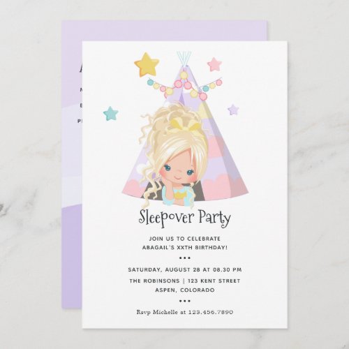 Girl Birthday Slumber Party Invitation