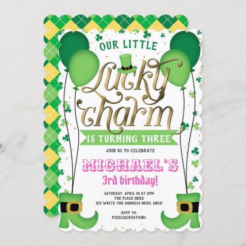 Girl Birthday St Patricks Day Lucky Charm Invitation