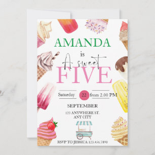 Girl Birthday Summer popsicle Ice Cream Invitation