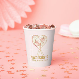 Girl Birthday Tennis Luxury Rose gold Paper Cups