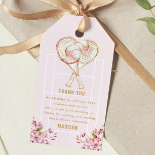 Girl Birthday Tennis Pink Gold Gift Tags