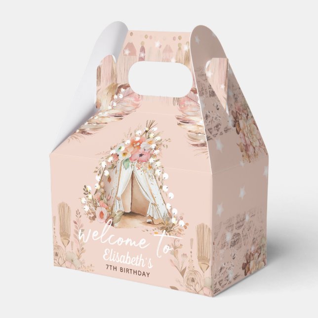 Girl Birthday Tent Slumber Party Welcome Gift Favor Boxes (Front Side)
