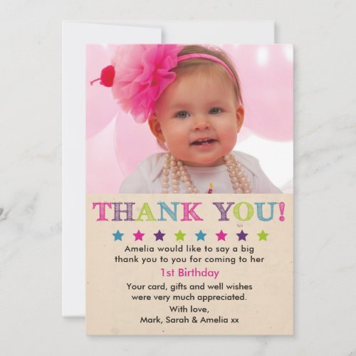 Girl birthday thank you card