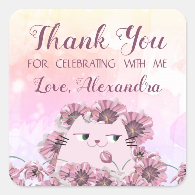 Girl Birthday Thank You Sticker Cute Party (Front)