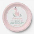 Girl Birthday Watercolor Pink & Turquoise Dinosaur