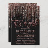 Girl Black Rose Gold Glitter Fringe Baby Shower Invitation (Front/Back)