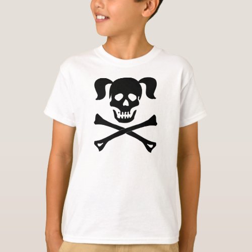 Girl Black Skull and Crossbones With Pigtails T_Shirt