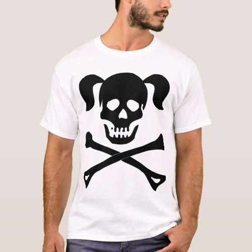 Girl Black Skull With Pigtails Light Color Woman T_Shirt