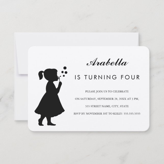 Girl blowing bubbles| Birthday Party Invitation (Front)