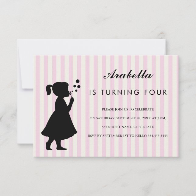 Girl blowing bubbles| Birthday Party Invitation (Front)