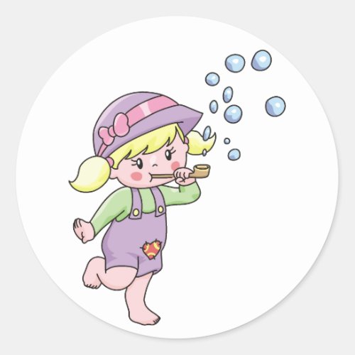 Girl Blowing Bubbles Classic Round Sticker
