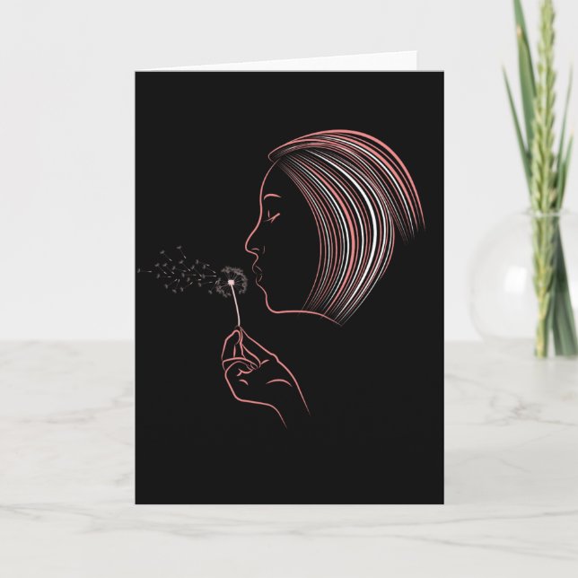 Girl Blowing Dandelion Greeting Card (Front)