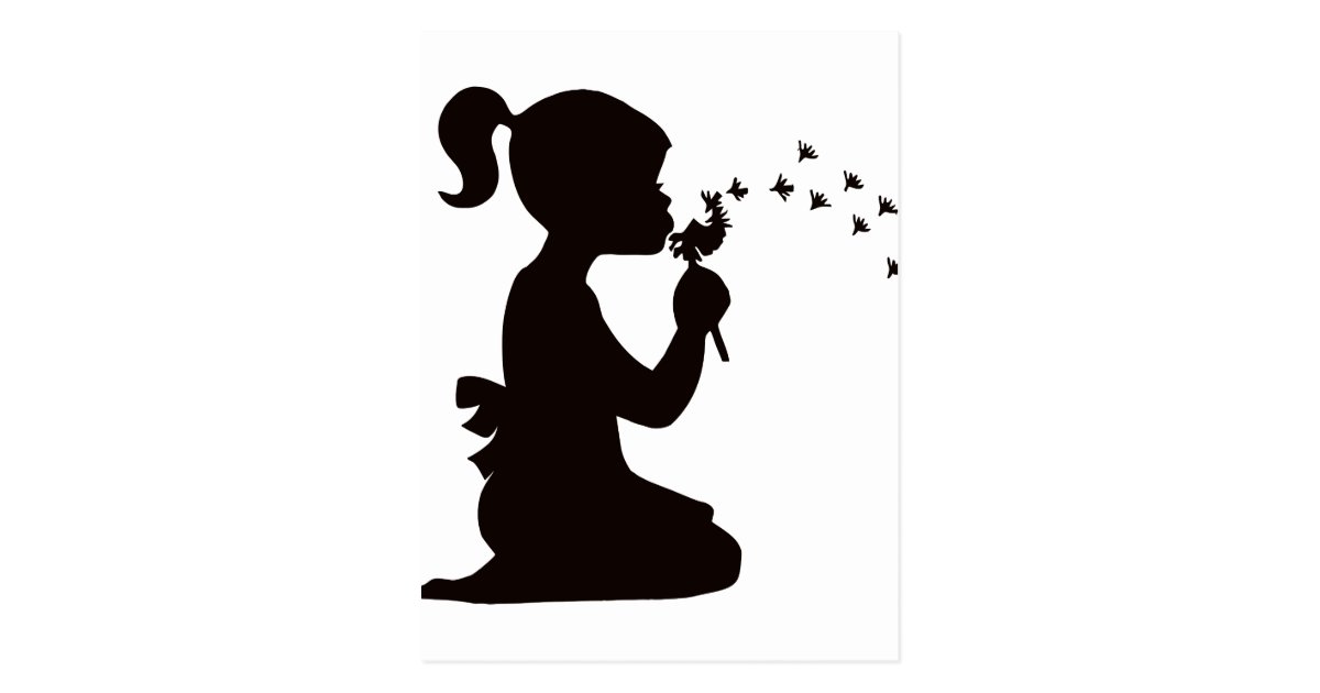 Girl Blowing on Dandelion silhouette Postcard | Zazzle.com