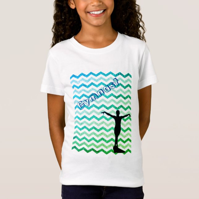 Girl Blue Green Chevron Gymnast Gymnastics T-Shirt (Front)