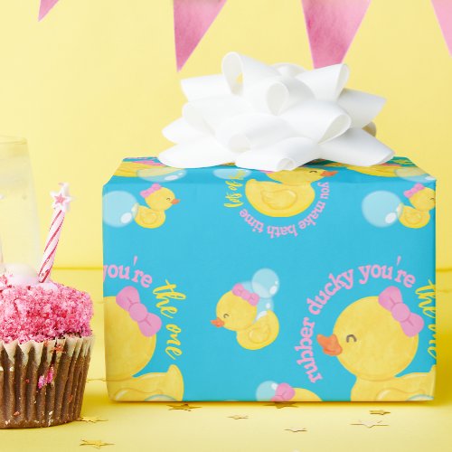 Girl Blue Rubber Ducky Youre the One Party Wrapping Paper