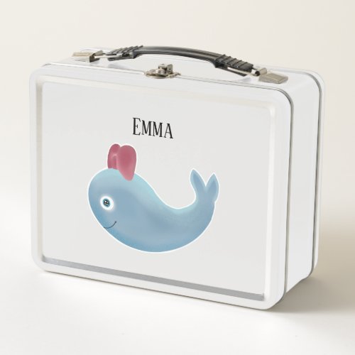 Girl blue whale with loop Cartoon character Metal Lunch Box
