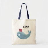 Whale Tote Bag, Navy Sea Theme Cartoon Big Fish with Others in