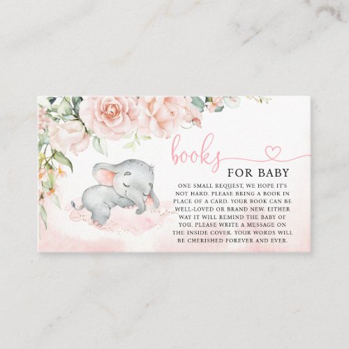 Girl Blush Elephant Baby Shower Books for Baby Business Card