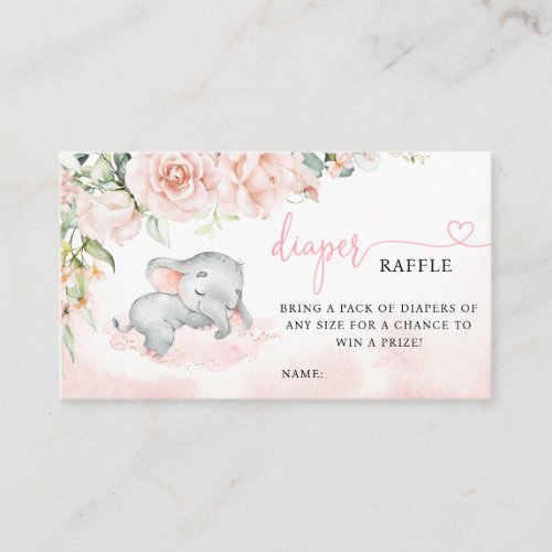 Girl Blush Elephant Baby Shower Diaper Raffle Business Card