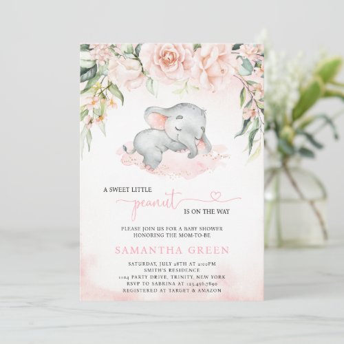 Girl Blush Elephant Baby Shower Invitation