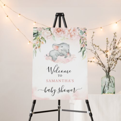 Girl Blush Elephant Baby Shower Welcome Sign