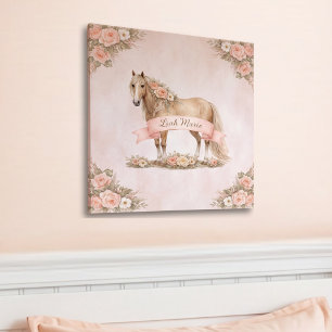 Girl Blush Pink Floral Horse Rose Monogram Name Acrylic Print