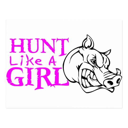 GIRL BOAR HUNTING POSTCARD