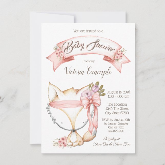 Girl Boho Fox Baby Shower Invitations (Front)