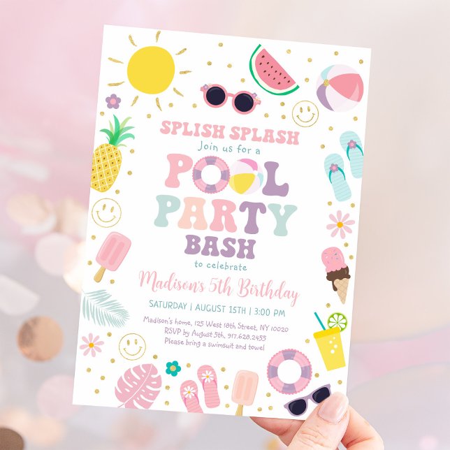 Girl Boho Hippie Pool Party Birthday Invitation (Creator Uploaded)
