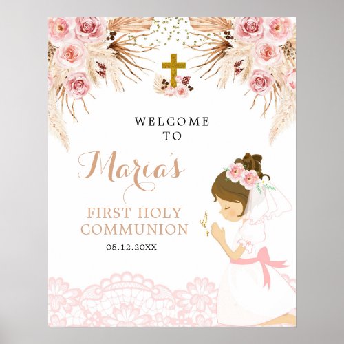Girl Boho Pampass First Communion Welcome Sign