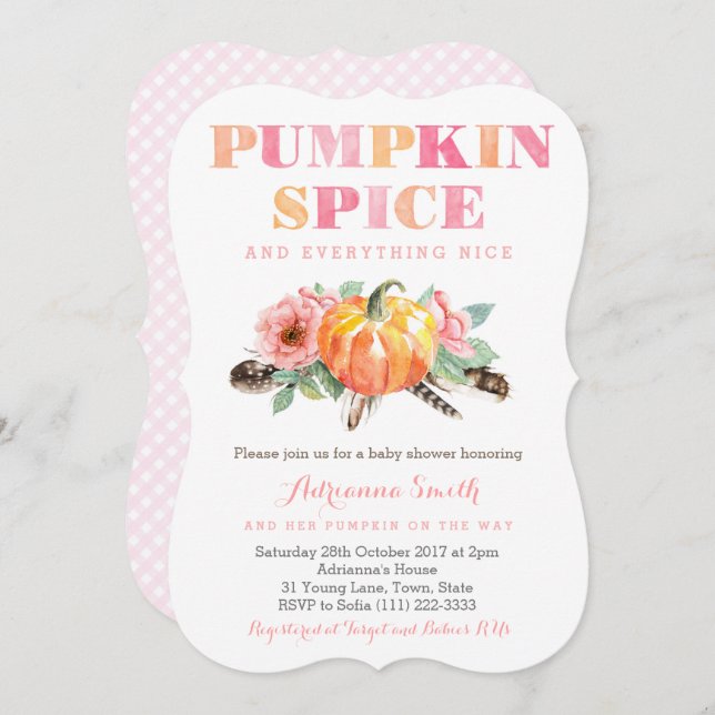 Girl Boho Pumpkin Spice Baby Shower Invite Cards (Front/Back)