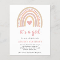 Girl Boho Rainbow Budget Baby Shower Invitation