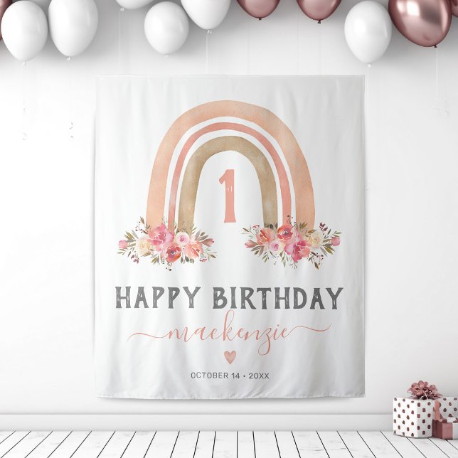 Girl Boho Rainbow First Birthday Tapestry (Creator Uploaded)
