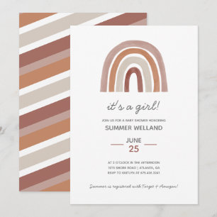 Girl Boho Watercolor Rainbow Baby Shower Invitation
