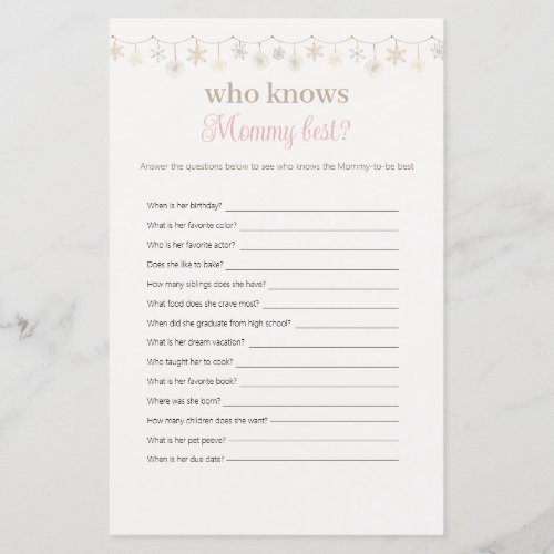 Girl Boho Who Knows Mommy Best Baby Shower Game