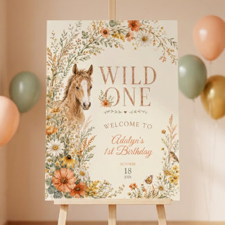 Girl Boho Wild One Wildflower Horse 1st Birthday Foam Board