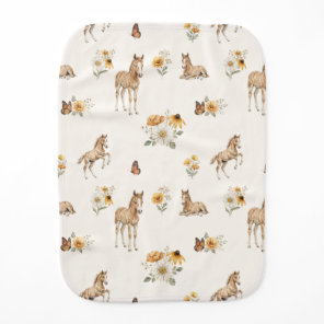 Girl Boho Wildflower Horse and Butterfly Pattern  Baby Burp Cloth