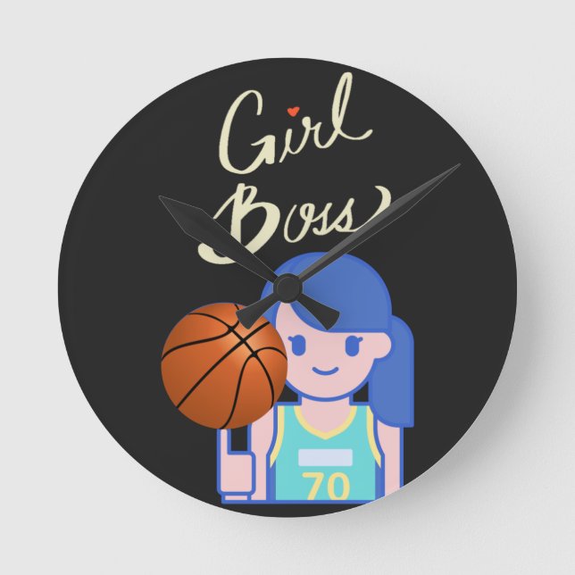 Girl Boss Basketball   Round Clock (Front)