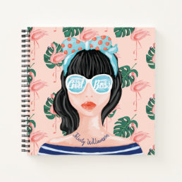 Girl Boss | Beach Beauty Retro Tropical Flamingo Notebook