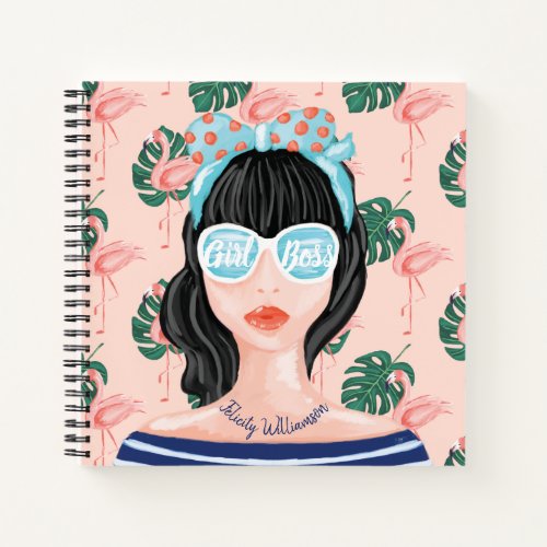 Girl Boss  Beach Beauty Retro Tropical Flamingo Notebook