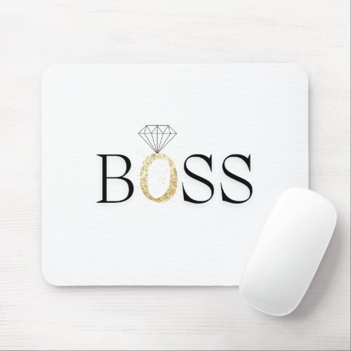 Girl Boss Bling Mouse Pad  Black and White Boss 