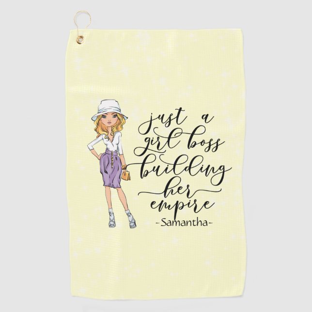 Girl Boss | Blonde Lady | Yellow Golf Towel (Front)