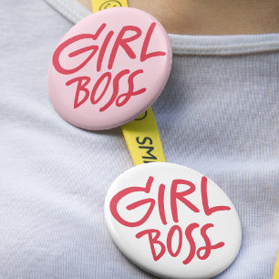 Girl Boss Bold Typography Red & Pink Feminine Button