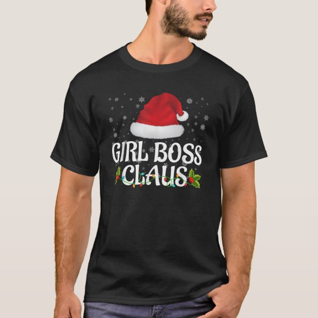 Girl Boss Claus Christmas Lights Pajama Family Mat T-Shirt (Front)