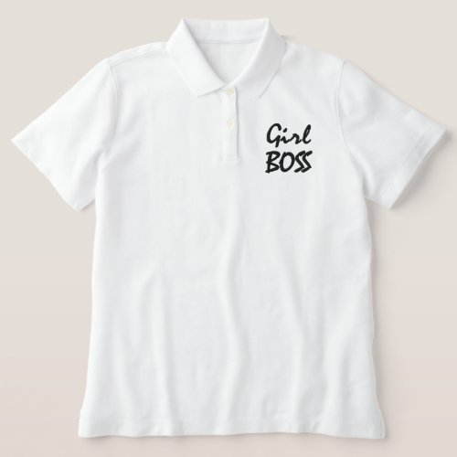 Girl Boss Cool Feminist Modern Girly Minimal Black Embroidered Polo Shirt