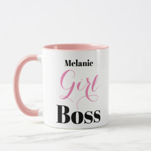 Girl Boss Elegant Script Pink Black Personalised Mug