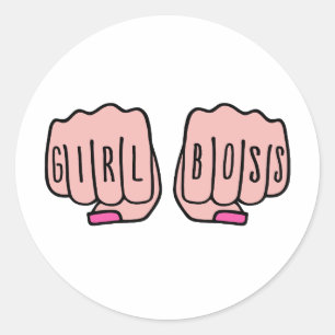 Girl boss female hands classic round sticker